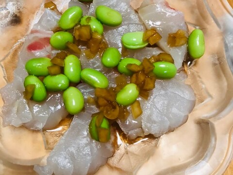 玉ねぎポン酢で枝豆と鯛のカルパッチョ